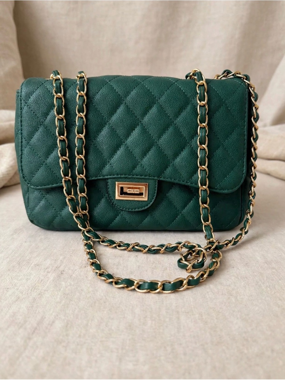 Quilted Green Chain Shoulder Bag